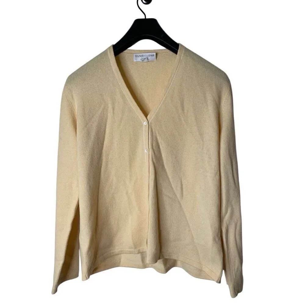 Brunello Cucinelli 100% cashmere cardigan sweater pale yellow women's size large